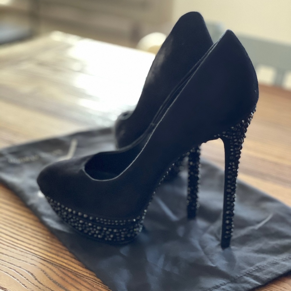 LIKE NEW Brian Atwood Black Suede & Crystal Pumps